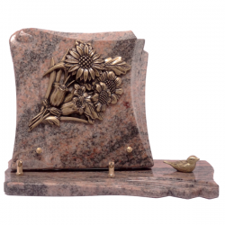 Plaque granit sur socle bronze Roses et oiseau
