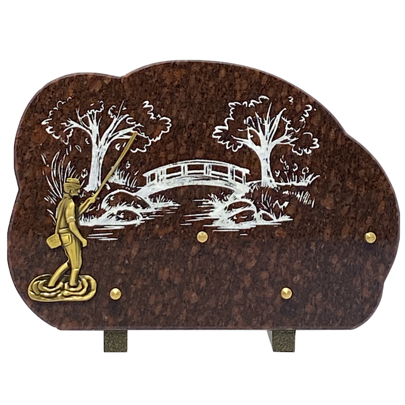 plaque granit funéraire scène de pêche