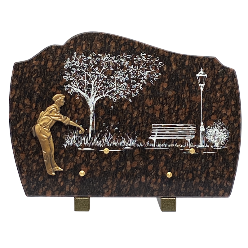 plaque granit funéraire scène de bouliste