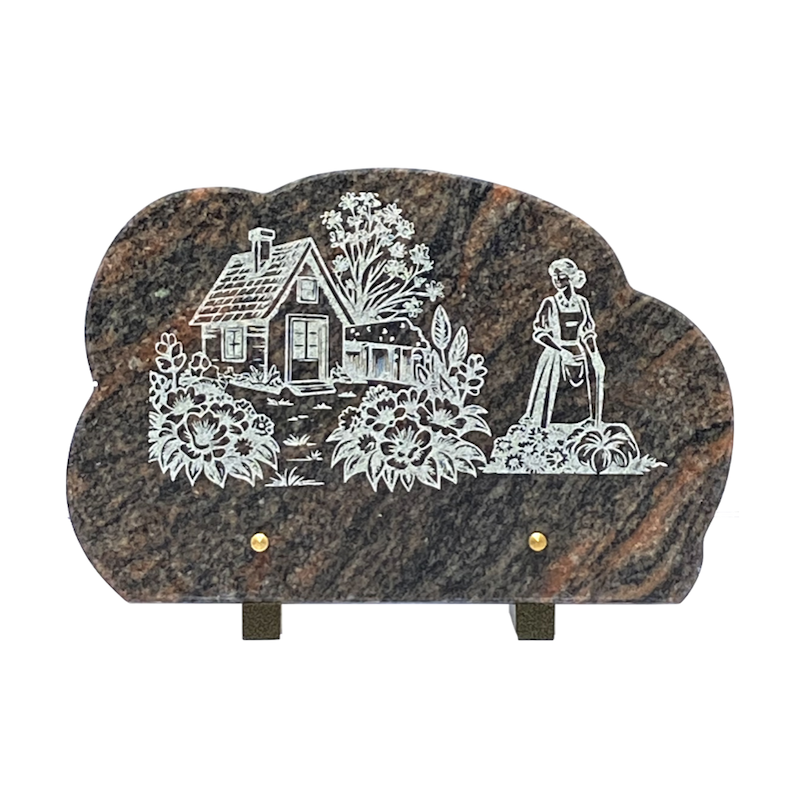Plaque funéraire décor jardinière