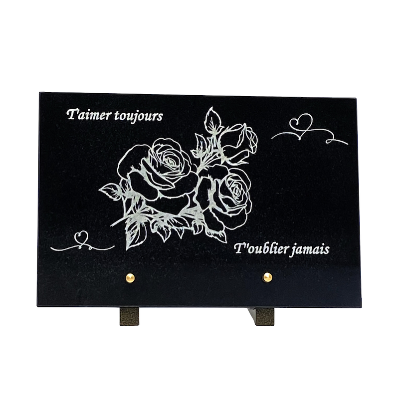 plaque granit funéraire bouquet de roses